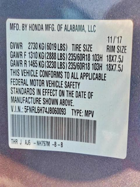 2018 HONDA ODYSSEY EXL 13