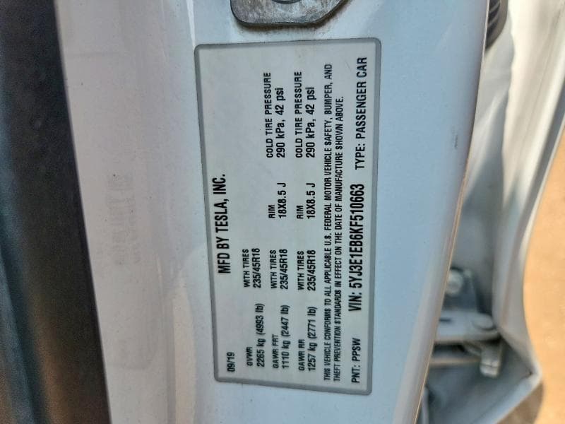 2019 TESLA MODEL 3 12