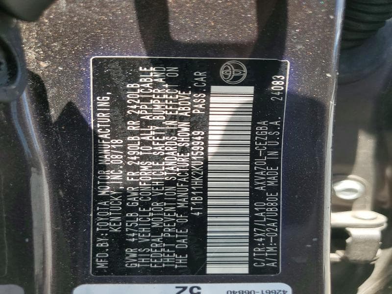 2019 TOYOTA CAMRY XLE 12