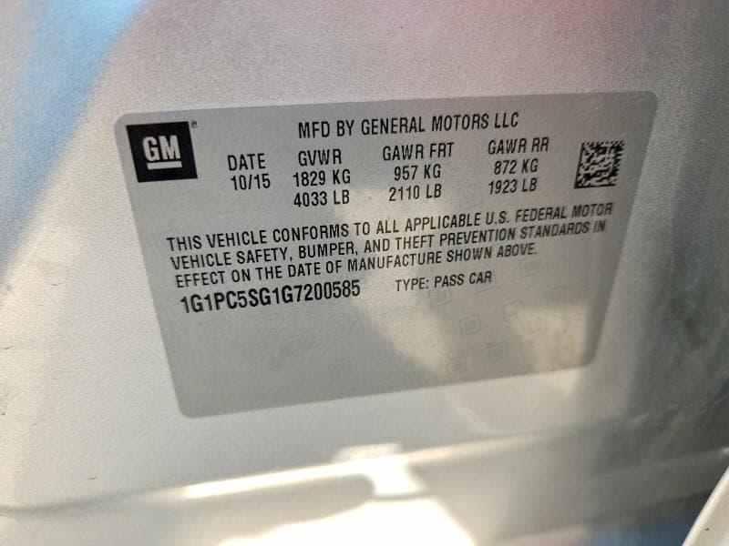 2016 CHEVROLET CRUZE LIMITED LS LS 12