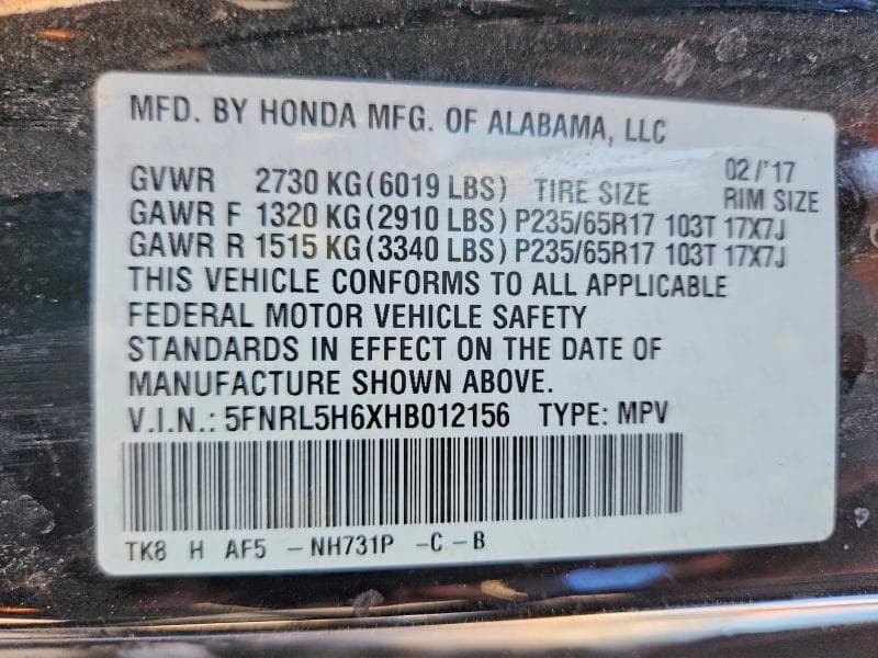 2017 HONDA ODYSSEY EXL 14