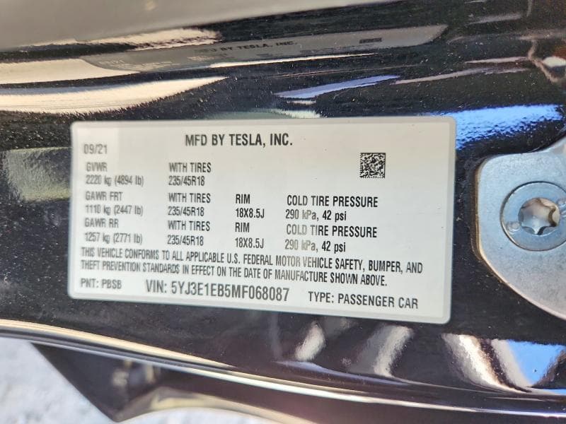2021 TESLA MODEL 3 12