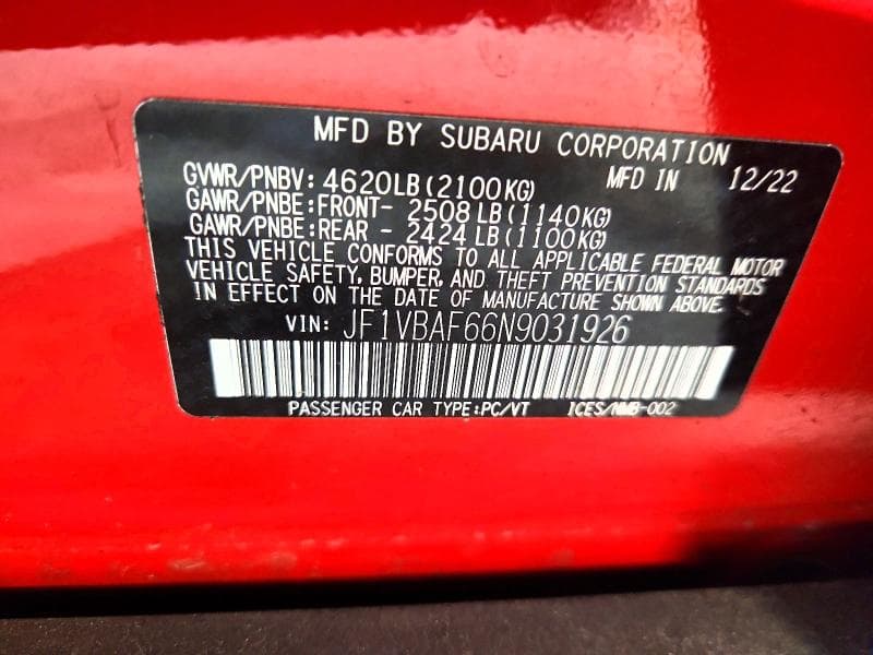 2022 SUBARU WRX PREMIUM 13