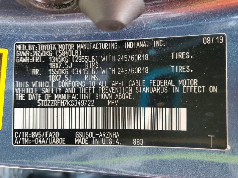 2019 TOYOTA HIGHLANDER LE PLUS 13