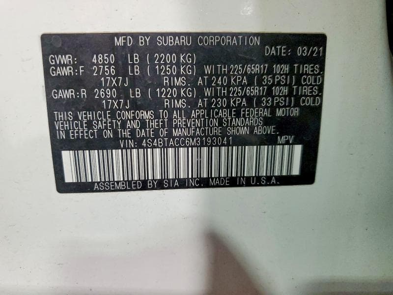 2021 SUBARU OUTBACK PREMIUM PREMIUM 12
