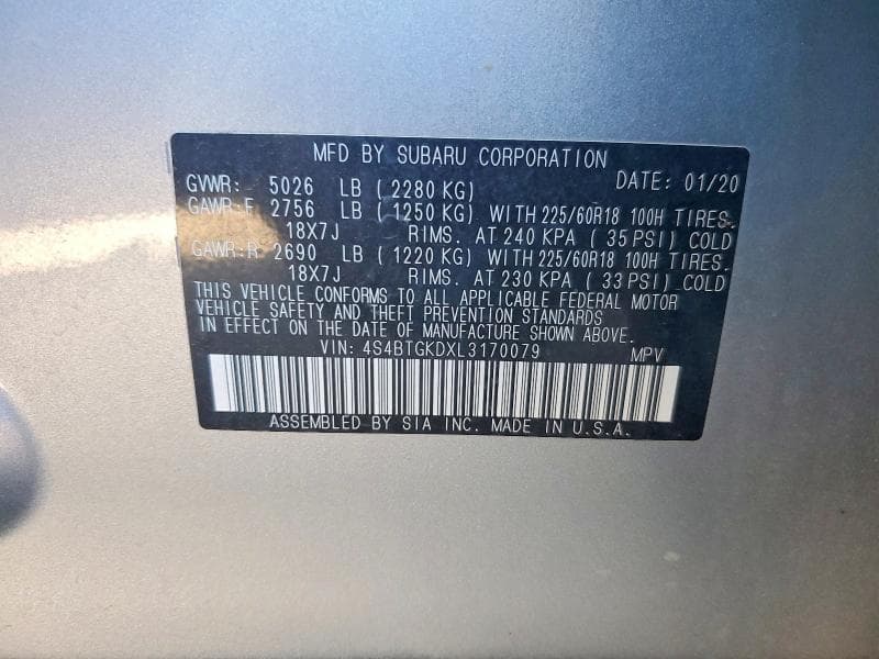 2020 SUBARU OUTBACK ONYX EDITION XT 12