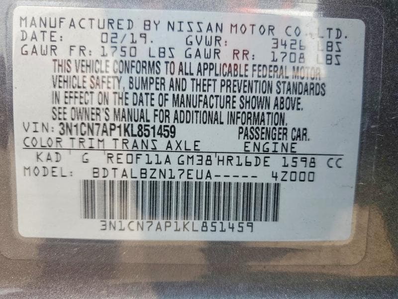 2019 NISSAN VERSA SV 12