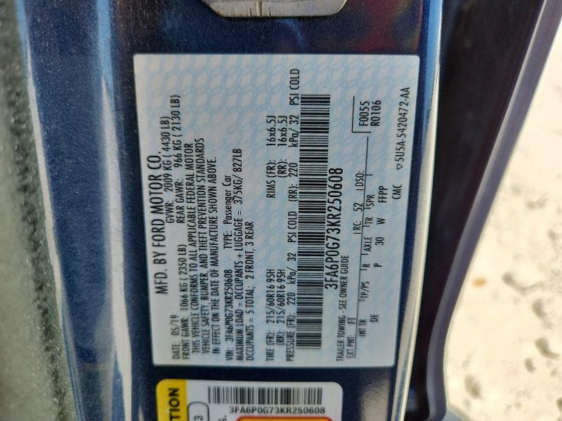 2019 FORD FUSION S 12