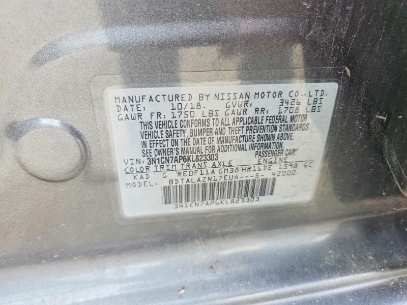 2019 NISSAN VERSA S PLUS 12