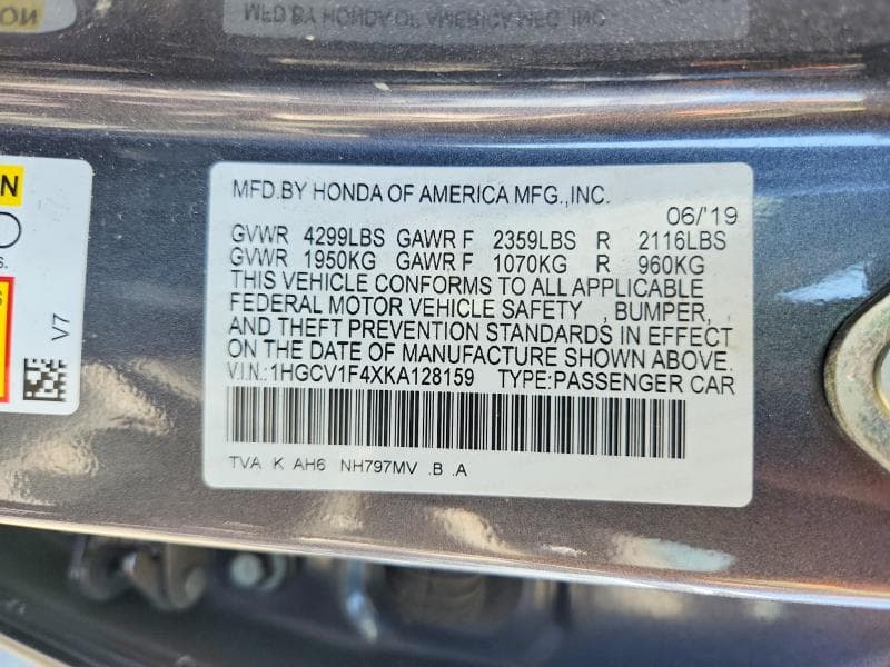 2019 HONDA ACCORD EX 12
