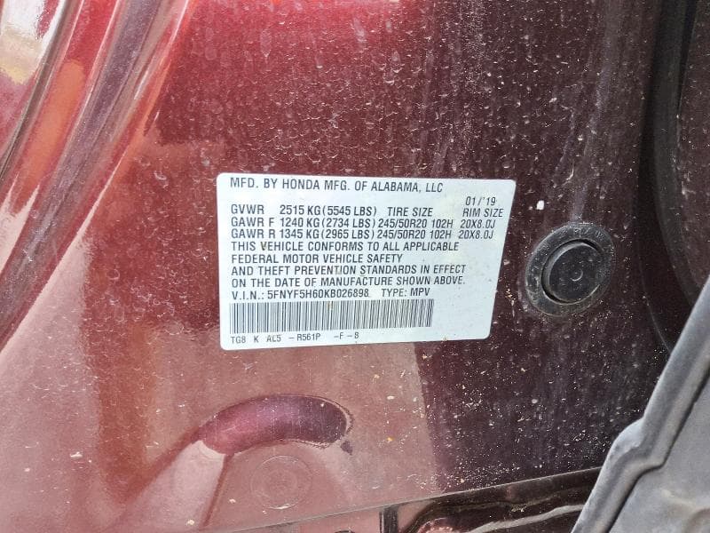 2019 HONDA PILOT TOURING 13
