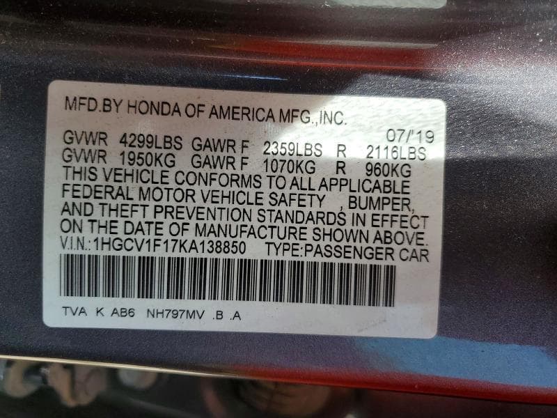 2019 HONDA ACCORD LX 13