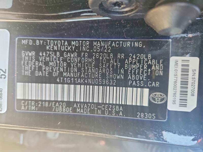 2022 TOYOTA CAMRY SE 12