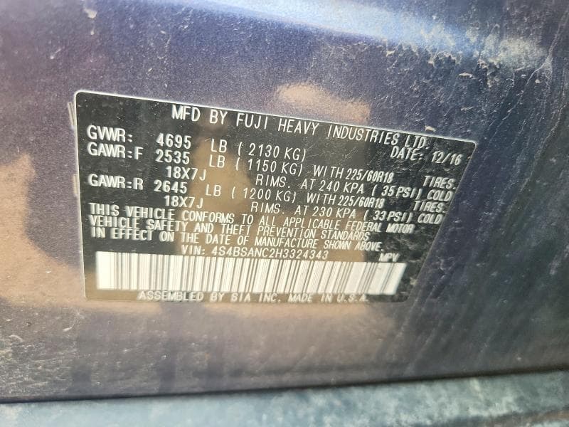 2017 SUBARU OUTBACK 2.5I LIMITED 12