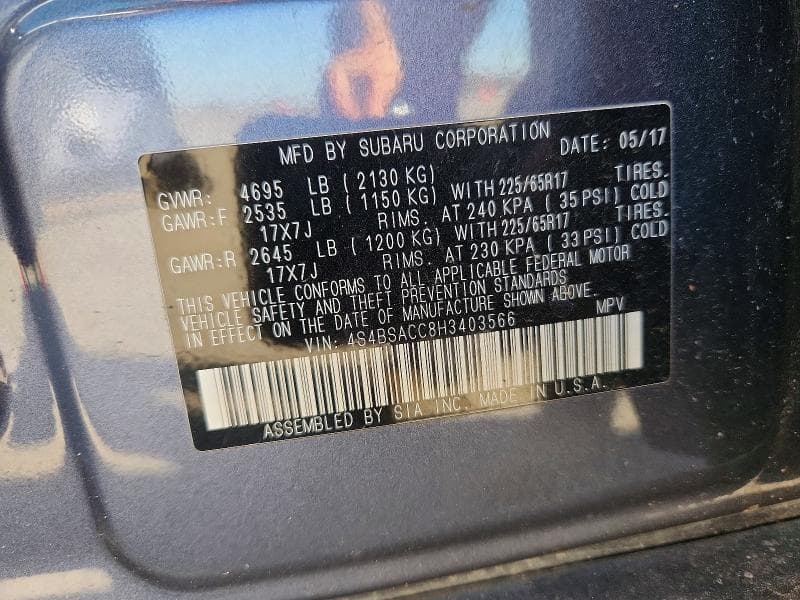 2017 SUBARU OUTBACK 2.5I PREMIUM 2.5I PREMIUM 12