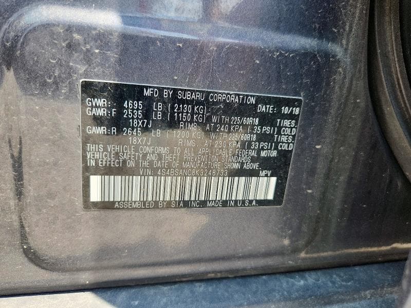 2019 SUBARU OUTBACK 2.5I LIMITED 12