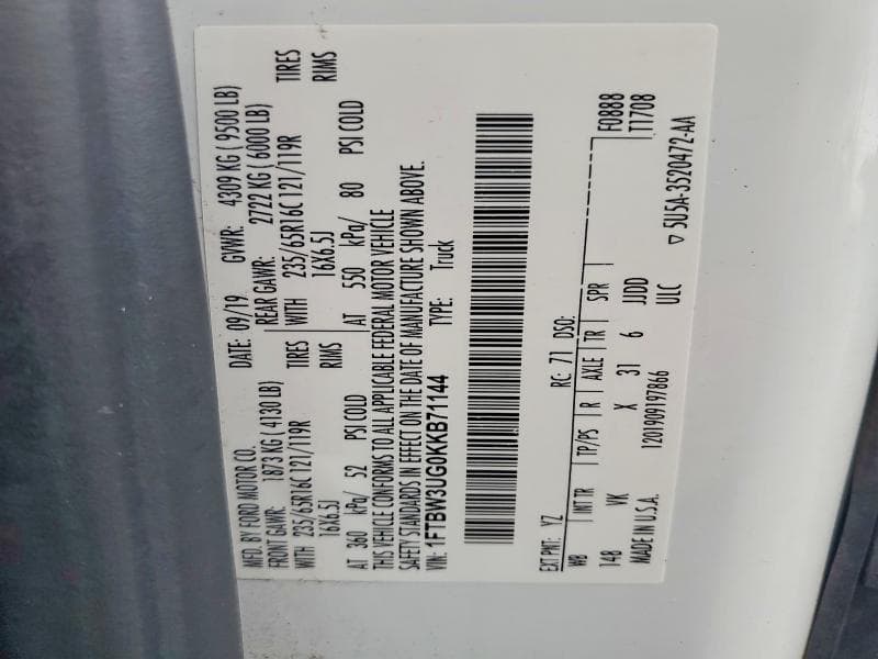 2019 FORD TRANSIT 350 DELIVERY VAN T-350 14