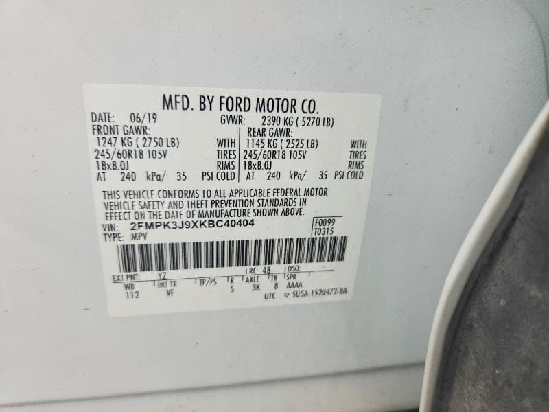 2019 FORD EDGE SEL SEL 12