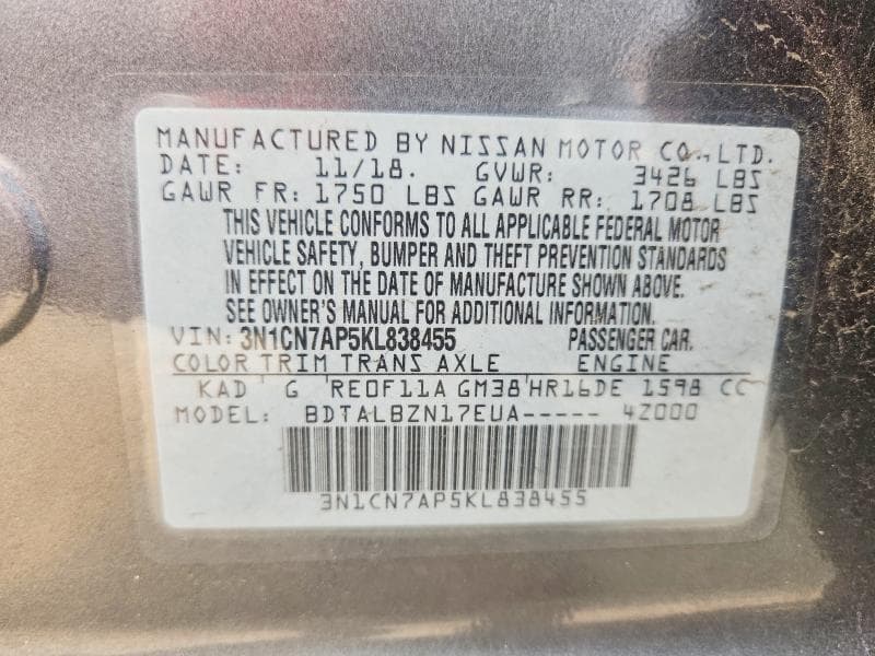 2019 NISSAN VERSA SV 12