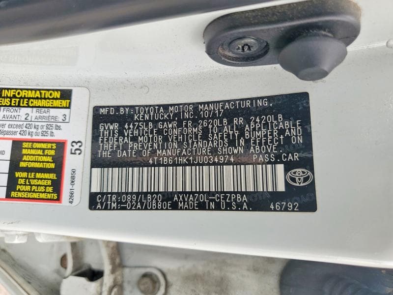 2018 TOYOTA CAMRY XSE 12