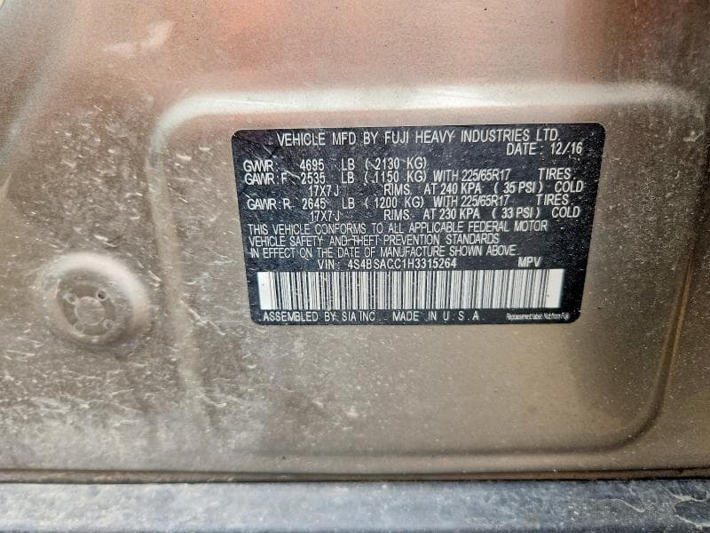 2017 SUBARU OUTBACK 2.5I PREMIUM 12