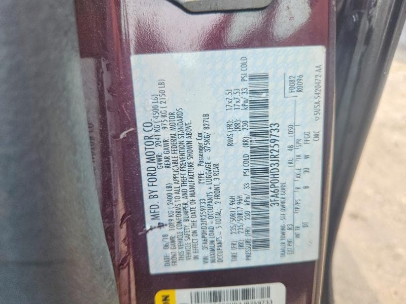2018 FORD FUSION SE 12