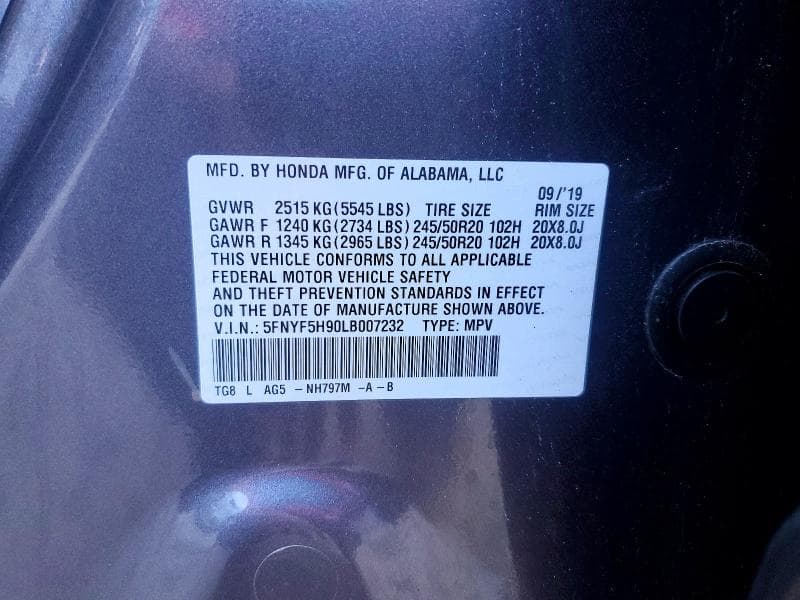 2020 HONDA PILOT TOURING 13