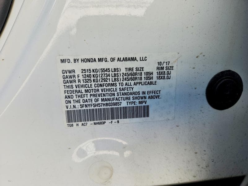 2017 HONDA PILOT EXL 14