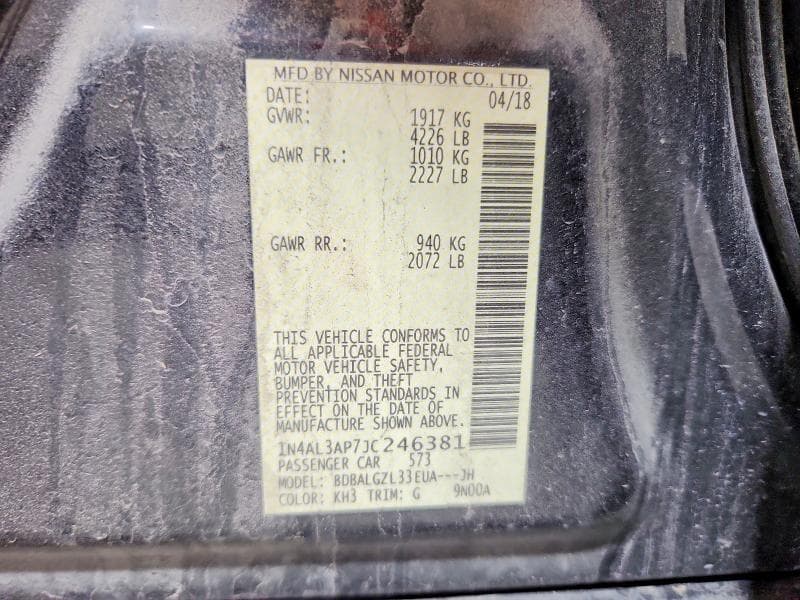 2018 NISSAN ALTIMA 2.5 S 12