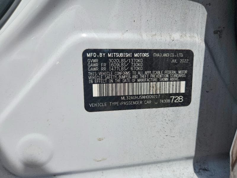 2022 MITSUBISHI MIRAGE ES 12