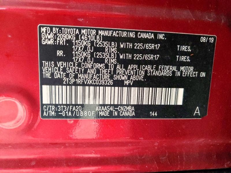 2019 TOYOTA RAV4 XLE 13