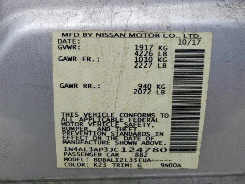 2018 NISSAN ALTIMA 2.5 SV 12