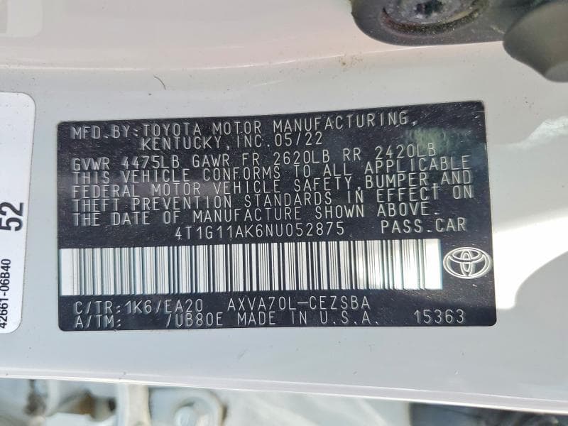 2022 TOYOTA CAMRY SE 12