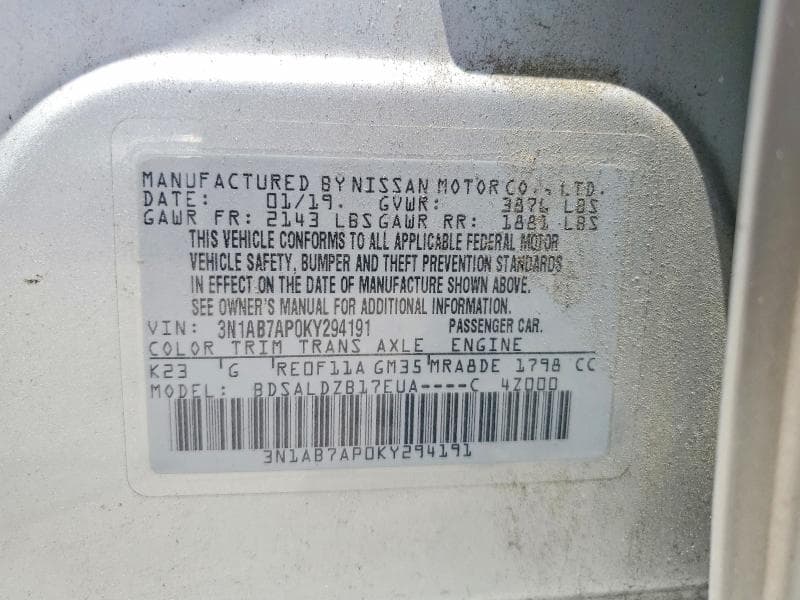 2019 NISSAN SENTRA SV SV 13