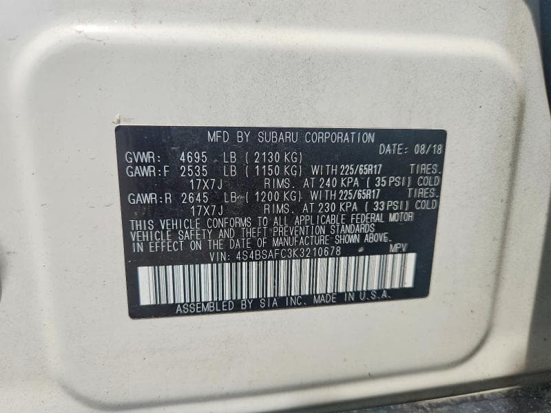 2019 SUBARU OUTBACK 2.5I PREMIUM 2.5I PREMIUM 14