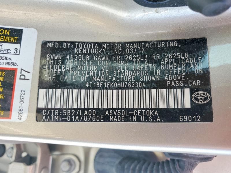 2017 TOYOTA CAMRY XLE 13