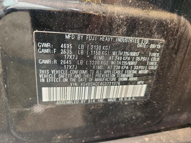 2016 SUBARU OUTBACK 2.5I PREMIUM 2.5I PREMIUM 13