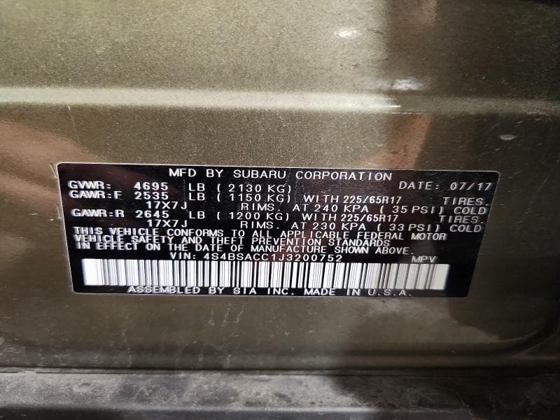 2018 SUBARU OUTBACK 2.5I PREMIUM 13