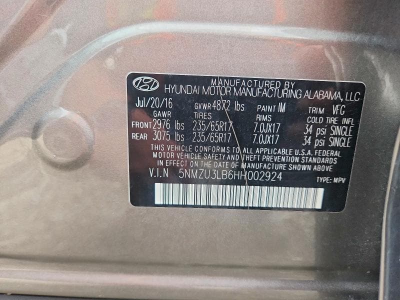 2017 HYUNDAI SANTA FE SPORT 2.4L 2.4L 13