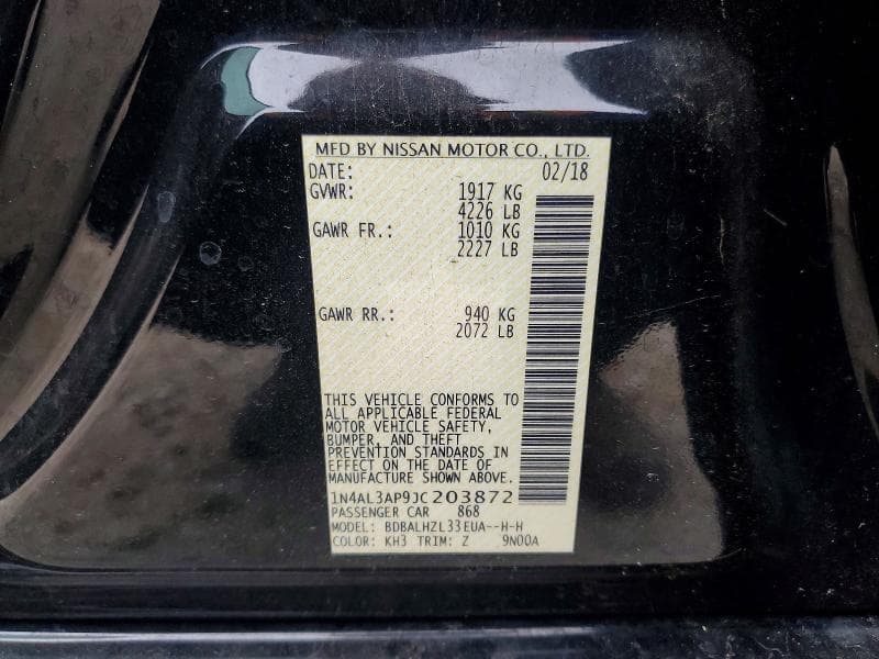 2018 NISSAN ALTIMA 2.5 SR 2.5 SR 12