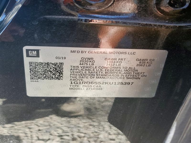 2019 CHEVROLET VOLT PREMIER PREMIER 14