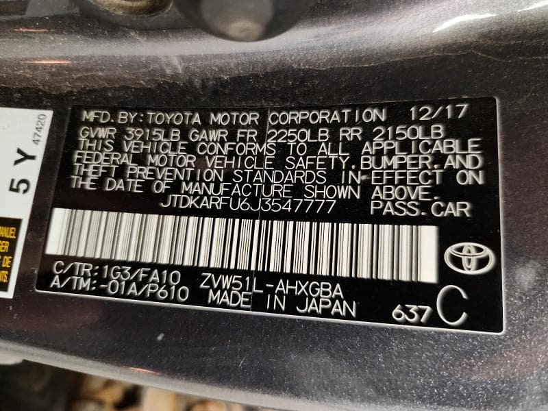 2018 TOYOTA PRIUS THREE 12