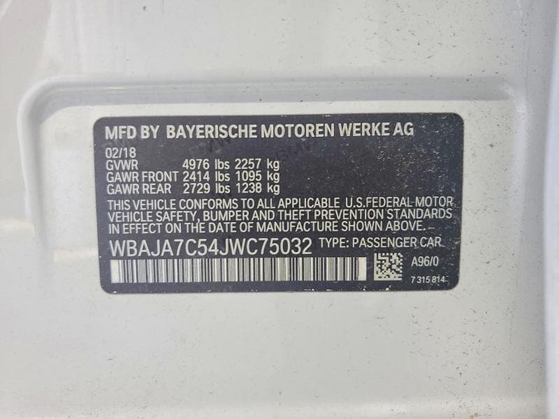 2018 BMW 530 XI XI 12