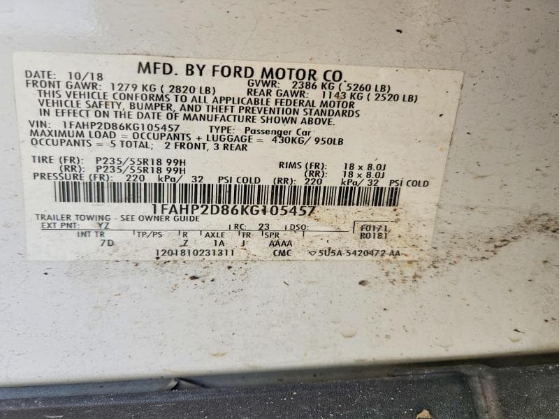 2019 FORD TAURUS SE 12
