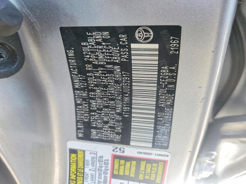 2018 TOYOTA CAMRY XLE XLE 12