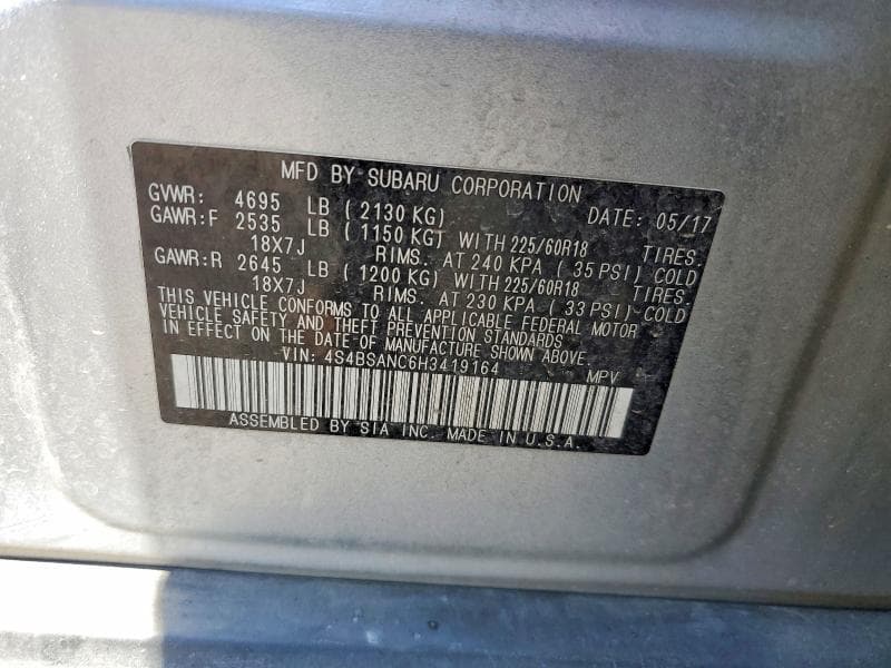 2017 SUBARU OUTBACK 2.5I LIMITED 13