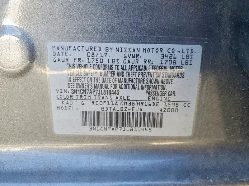 2018 NISSAN VERSA SV 12