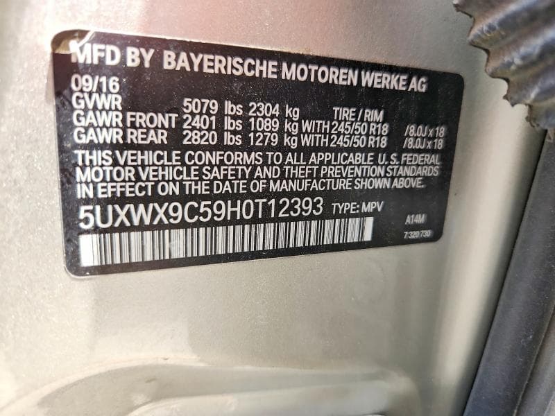 2017 BMW X3 XDRIVE28I XDRIVE28I 12