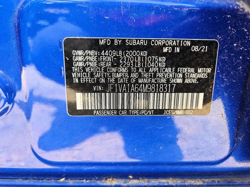 2021 SUBARU WR-X 12