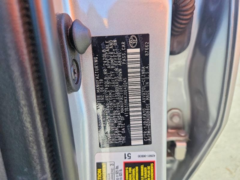 2018 TOYOTA CAMRY LE 12